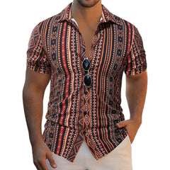 Men's Retro Stripe Print Casual Short Sleeve Shirt MTA2292C9U