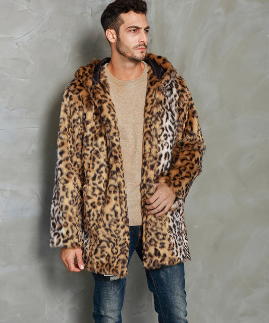 Leopard Print Faux Fur Coat For Men - Stylish And Warm Winter Outerwear
