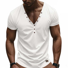 Men's Solid Color Cotton V-Neck Short Sleeve T-Shirt MTA0144D2X