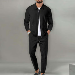 Men'S Solid Color Waffle Lapel Jacket And Pants Set 29554016Y