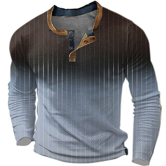 Stylish Gradient Henley Long Sleeve T-Shirt for Men - Perfect for Casual and Sporty Looks