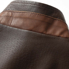 Men's Vintage Double Collar Leather Long Sleeve Zip Fly Bomber Jacket 26675178M