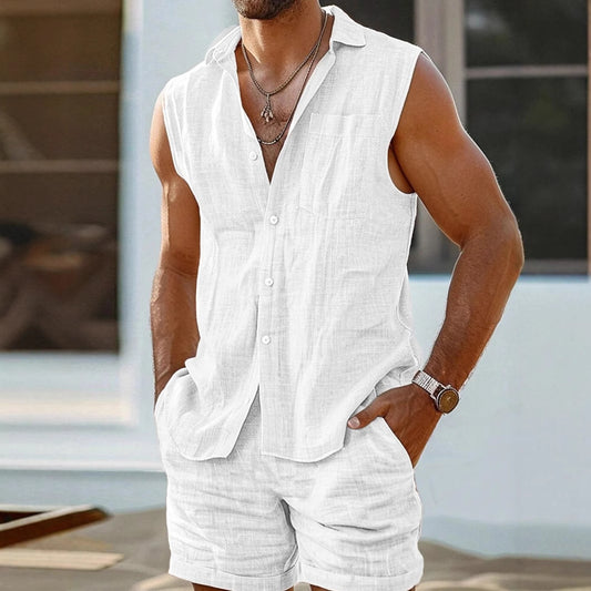 Stylish Sleeveless Linen Set for Men - Perfect for Summer Outings