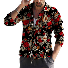 Men's Vintage Floral Print Lapel Long Sleeve Shirt MTA0123D0X