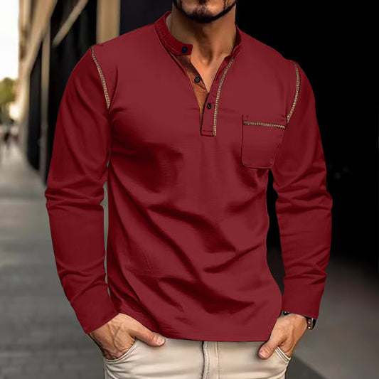 Stylish Men's Henley Shirt With Contrast Trim - Perfect For Casual And Semi-Formal Occasions