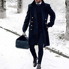 Classic Double-Breasted Overcoat with Gold Buttons