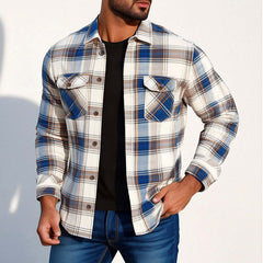 Men's Spring And Autumn Basic Lapel Plaid Long Sleeve Shirt MTA0184D4U