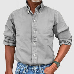 Solid Color Western Retro Shirt for Men - Button-Down Collar, Stylish Long-Sleeve, Casual Business Dress Style