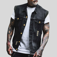 Men's Casual Vintage Lapel Denim Vest 90960797Y