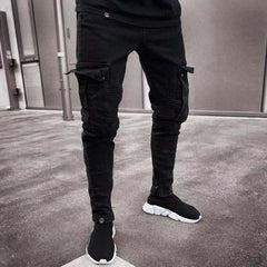 Stylish Black Cargo Jeans with Knee Patches for Men - Perfect for Casual and Urban Looks