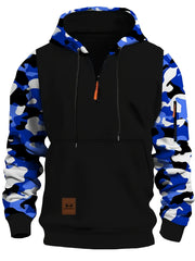 Camouflage Sleeve Hoodie with Half-Zip Closure - Perfect for Casual and Outdoor Wear