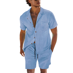 Men's Solid Color Short Sleeve Shorts Holiday Two-piece Set MTA0744D7X