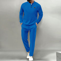 Men's Casual Henley Tracksuit Set - Perfect For Comfort And Style