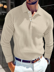 Men's Stylish White Ribbed Polo Shirt for Modern Gentlemen