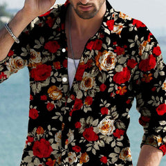 Men's Vintage Floral Print Lapel Long Sleeve Shirt MTA0123D0X