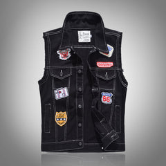 Stylish Denim Vest with Embroidered Patches for Men - Perfect for Casual and Outdoor Adventures