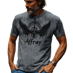 Men's Dark Gray Vintage Printed Round Neck Casual T-Shirt MTA1475C1U