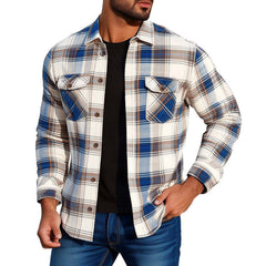 Men's Spring And Autumn Basic Lapel Plaid Long Sleeve Shirt MTA0184D4U