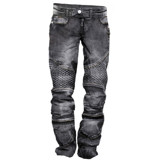 Men's Vintage Distressed Washed Biker Jeans