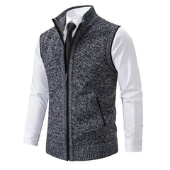 Men's Casual Solid Color Stand Collar Sleeveless Knitted Vest 19972434Y
