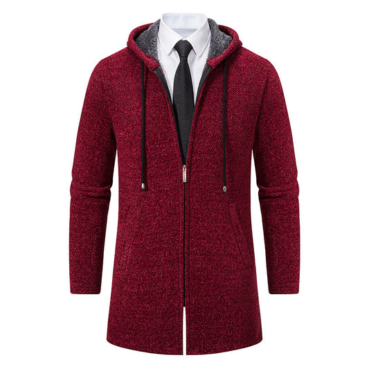 Men's Stylish Hooded Zip-Up Coat With Faux Fur Lined Collar - Perfect For Winter And Formal Occasions