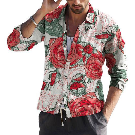 Men's Floral Print Lapel Long Sleeve Shirt MTA0126D5X