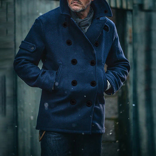 Classic Double-Breasted Pea Coat For Men - Perfect For Winter Outdoors