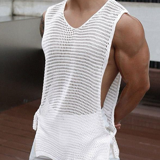 Men's Casual Round Neck Hollow Breathable Knitted Tank Top MTA0768D5M