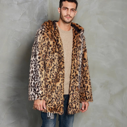 Leopard Print Faux Fur Coat For Men - Stylish And Warm Winter Outerwear