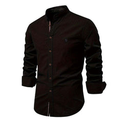 Men's Cotton And Linen Casual Solid Color Long-sleeved Shirt 77932648X