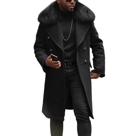 Men's Winter Overcoat with Detachable Fur Collar - Stylish and Warm Outerwear for Cold Weather