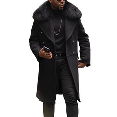 Men's Winter Overcoat with Detachable Fur Collar - Stylish and Warm Outerwear for Cold Weather