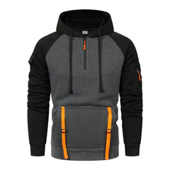 Stylish Contrast Color Hoodie with Functional Pockets and Half-Zip Design for Outdoor Adventures