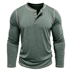 Men's Casual Henley Shirt with Stylish Contrast Stitching