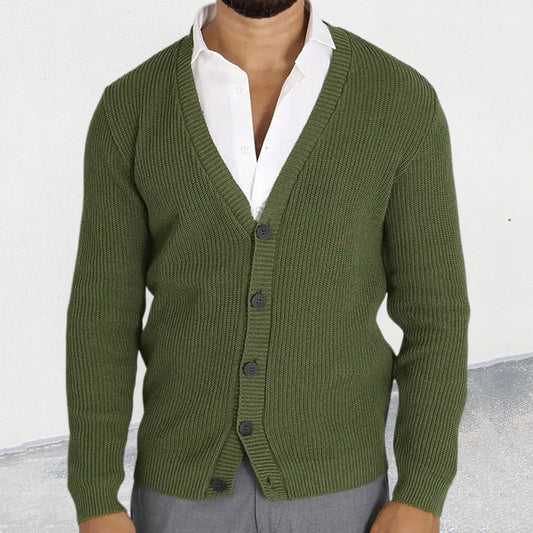 Olive Green V-Neck Cardigan For Men - Stylish And Comfortable Knitwear