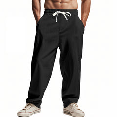 Men's Casual Loose-Fit Trousers with Adjustable Waistband and Side Pockets