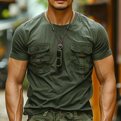 Men's Army Green Pocket Casual Short Sleeve T-Shirt 33106523P