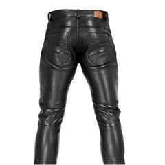 Stylish Fitted Leather-Look Motorcycle Pants for Men - Perfect for Biking and Casual Wear