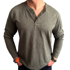 Men's Retro Casual Washed Henley Collar Long Sleeve T-Shirt MTA1735C0TO
