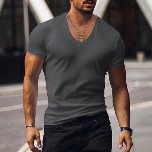 Men's Waffle Solid Color V Neck Solid Color T-Shirt 42598906X