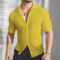 Men's Summer Lightweight Textured Slim-Fit Short-Sleeved Shirt MTA0846D2U