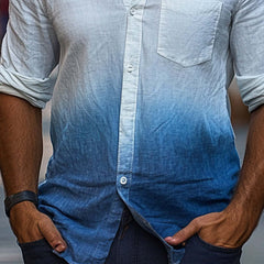 Men's Skin-friendly Blue Gradient Tie-Dye Cotton Casual Shirt MTA2565C1U