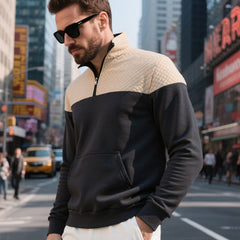 Stylish Color-Block Half-Zip Pullover Sweatshirt for Modern Men
