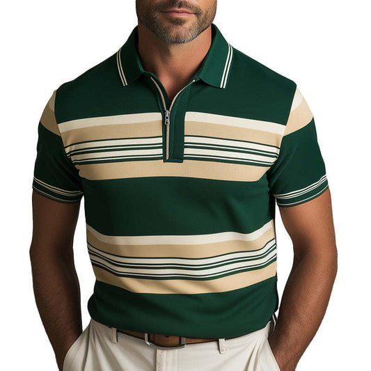 Men's Spring Fashion Contrast Print Short Sleeve Polo Shirt MTA2725C3P