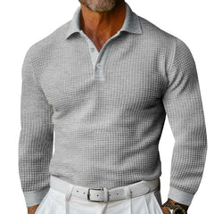 Men's Casual Waffle Long Sleeve POLO Shirt MTA0702D4X