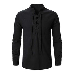 Men's Cotton And Linen Lace-up Casual Long-sleeved Shirt 63529919U