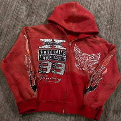 Vibrant Red Racing Hoodie for Motocross Enthusiasts