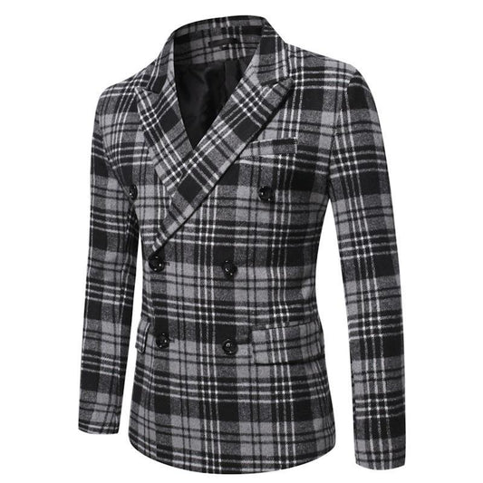 Men's Autumn And Winter Lapel Thickened Plaid Blazer 86064698U