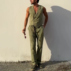 Men's Solid Notch Lapel Double Breasted Vest Trousers Casual Set MTA0872D5Z