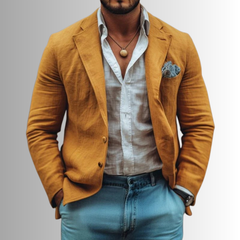 Men's Casual Linen Blended Notched Lapel Single Breasted Slim Fit Blazer MTA3164C8M